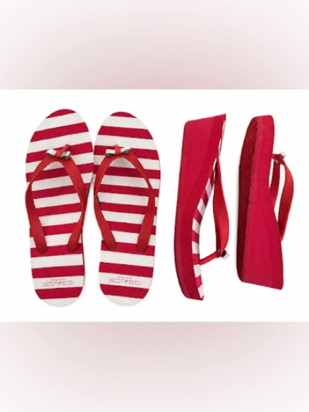 Coach Y2K Pink Platform Wedge Flip Flop Sandals – Retro 2000s pink Stripes
